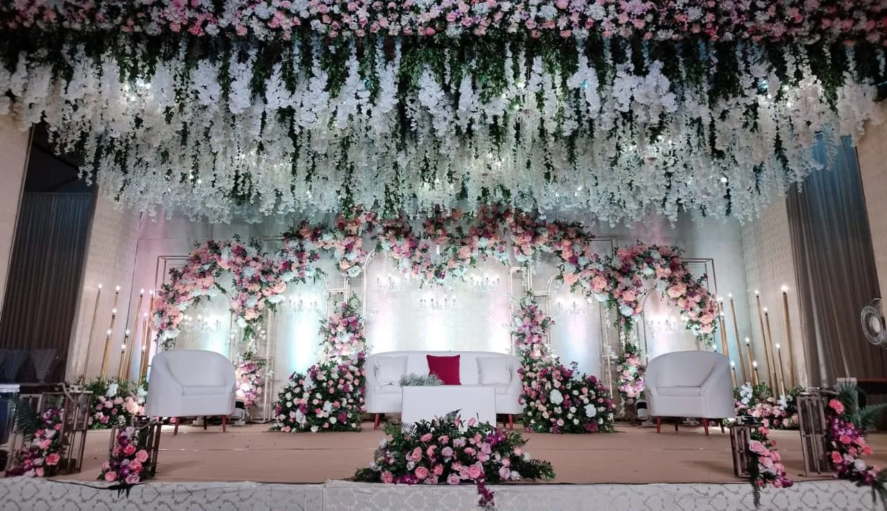 Pastel floral reception stage